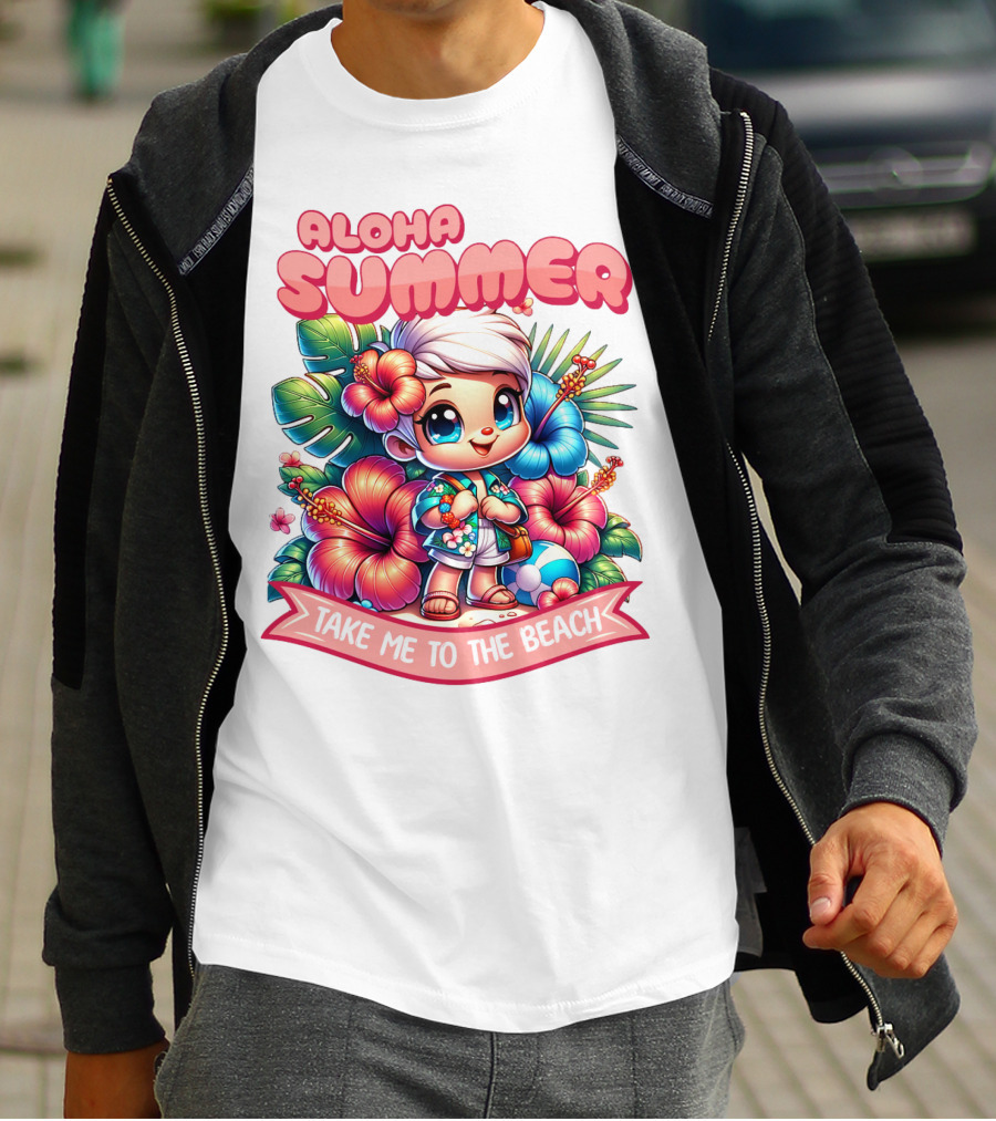 Aloha Summer Take Me To The Beach Hawaiian Tropical Cartoon T-Shirt