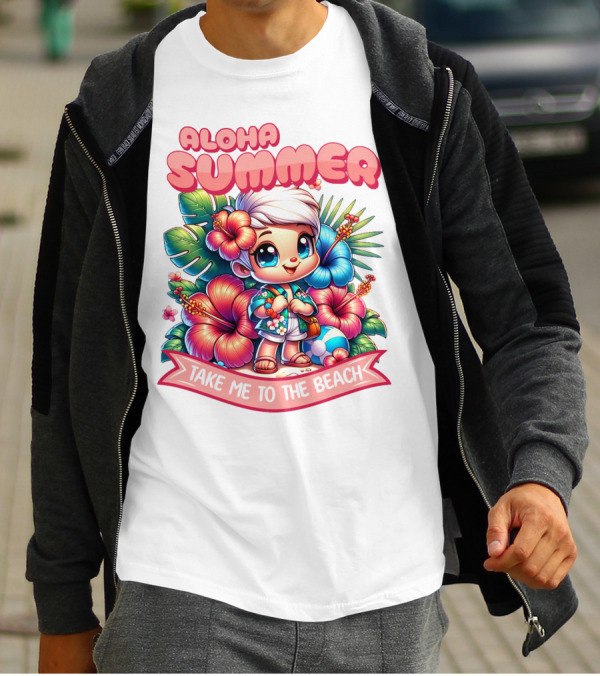 Aloha Summer Take Me To The Beach Hawaiian Tropical Cartoon T-Shirt