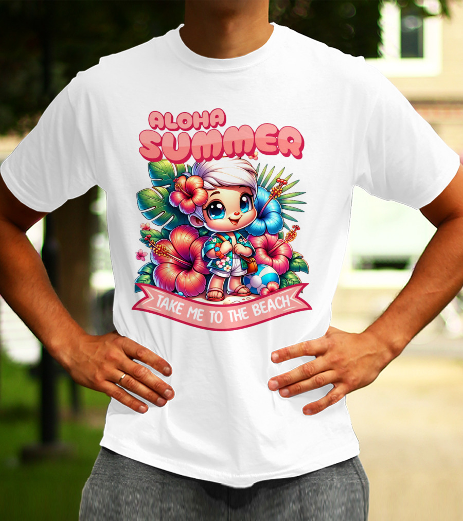 Aloha Summer Take Me To The Beach Hawaiian Tropical Cartoon T-Shirt