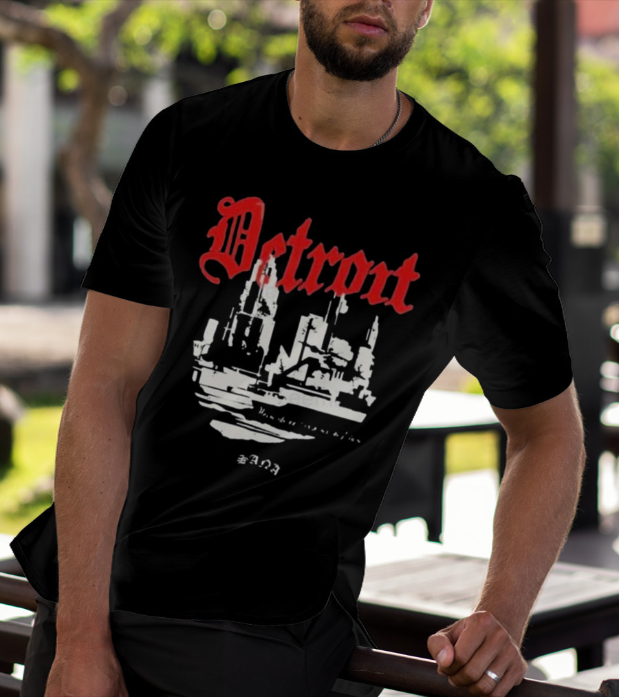 Distressed 3D Detroit Gothic Skyline T-Shirt