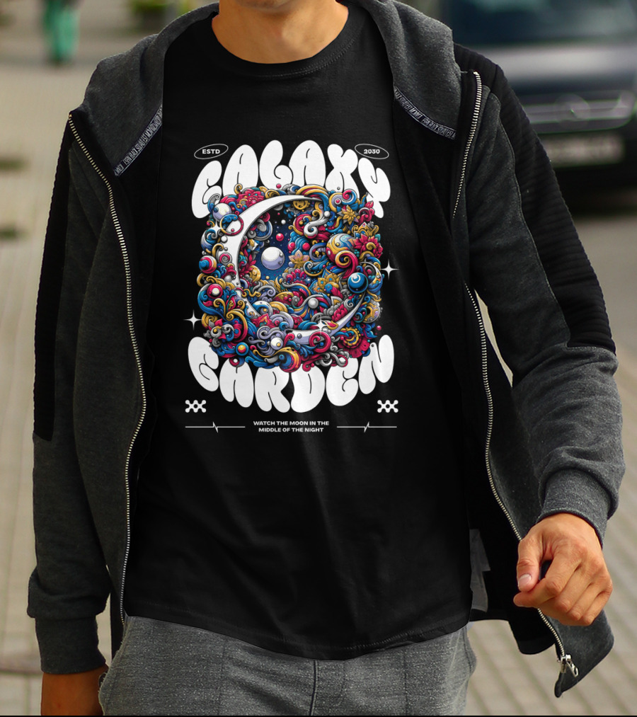 GALAXY GARDEN WATCH THE MOON IN THE MIDDLE OF THE NIGHT ESTD 2030 T-Shirt