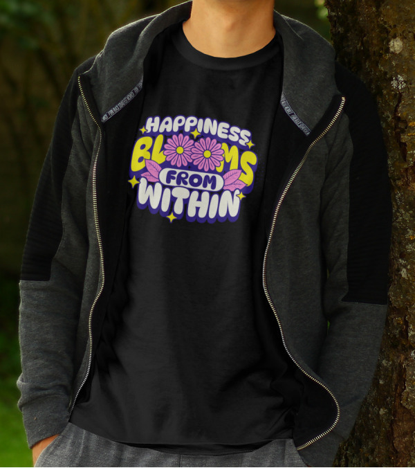 Happiness Blooms From Within With Pink Flowers And Yellow Stars T-Shirt