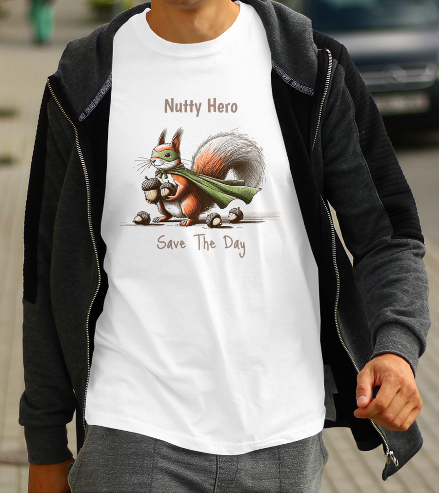 Nutty Hero Save The Day Squirrel With Mask And Cape T-Shirt
