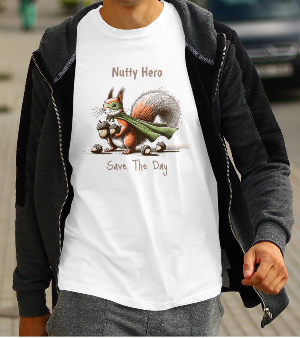 Nutty Hero Save The Day Squirrel With Mask And Cape T-Shirt