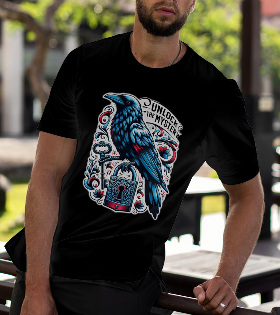 Unlock The Mystery Raven Holding Key And Lock With Ornate Floral T-Shirt
