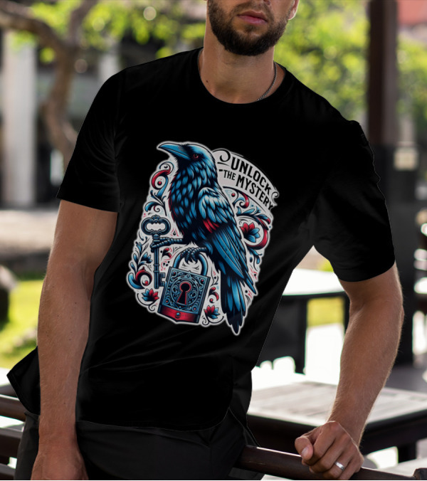 Unlock The Mystery Raven Holding Key And Lock With Ornate Floral T-Shirt