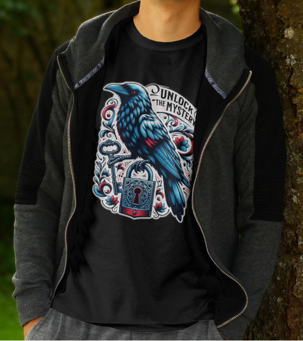 Unlock The Mystery Raven Holding Key And Lock With Ornate Floral T-Shirt