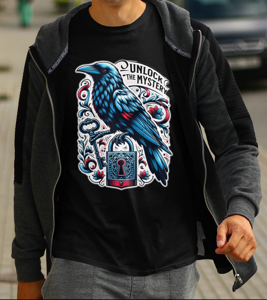 Unlock The Mystery Raven Holding Key And Lock With Ornate Floral T-Shirt
