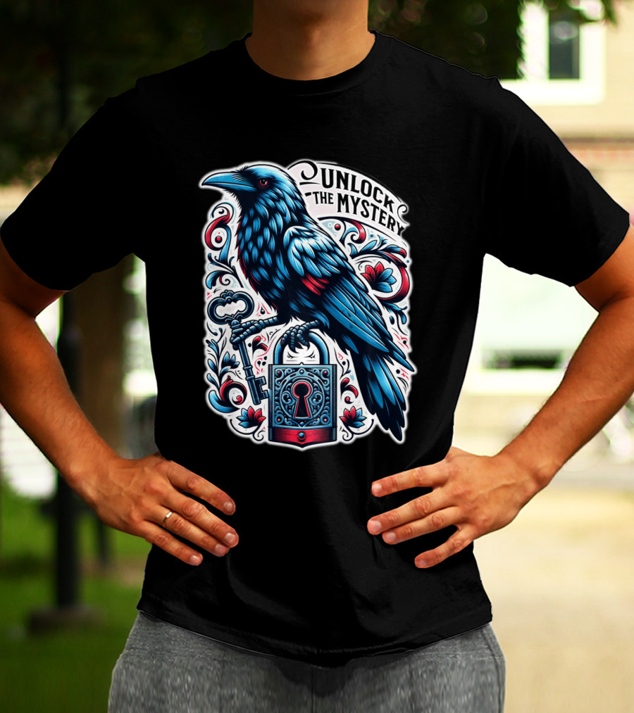 Unlock The Mystery Raven Holding Key And Lock With Ornate Floral T-Shirt