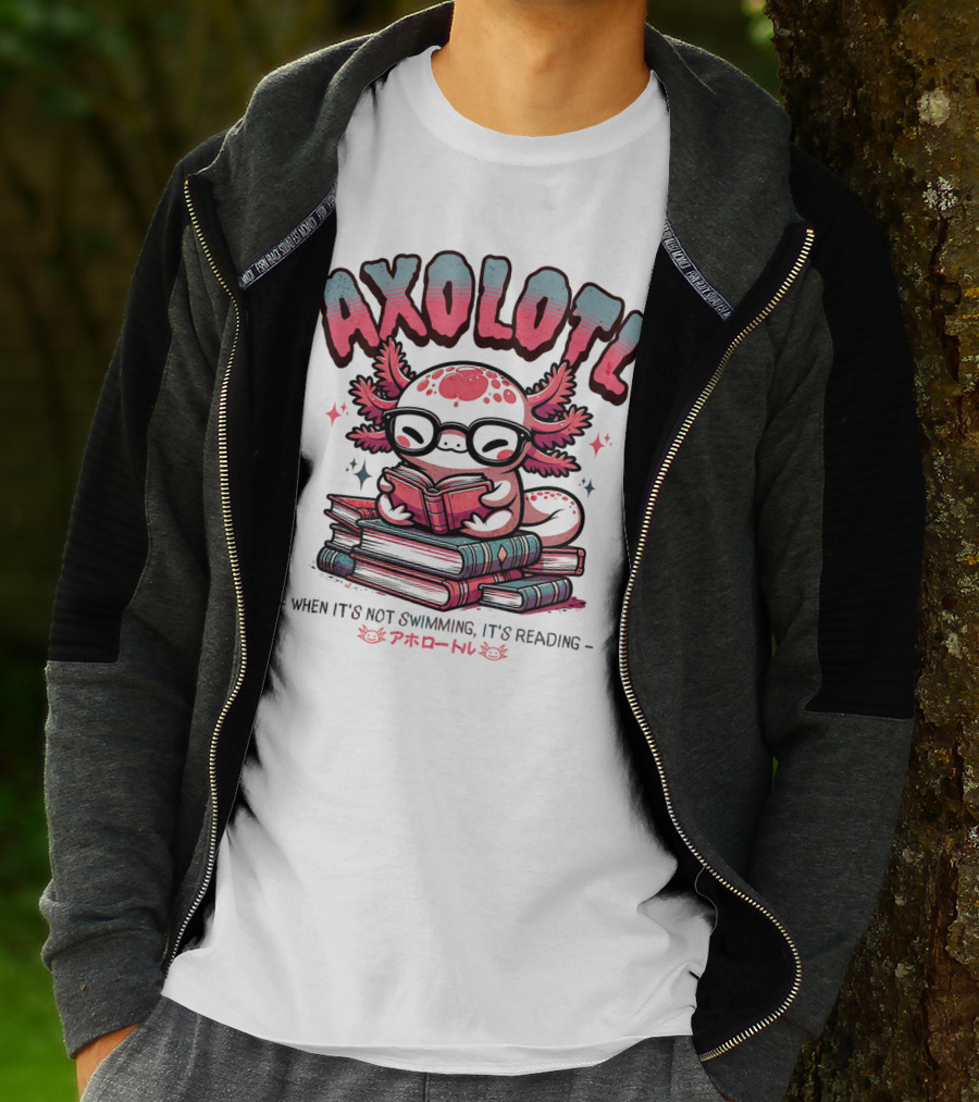 AXOLOTL When It's Not Swimming It's Reading Cute Amphibian Bookworm Pet Love T-Shirt