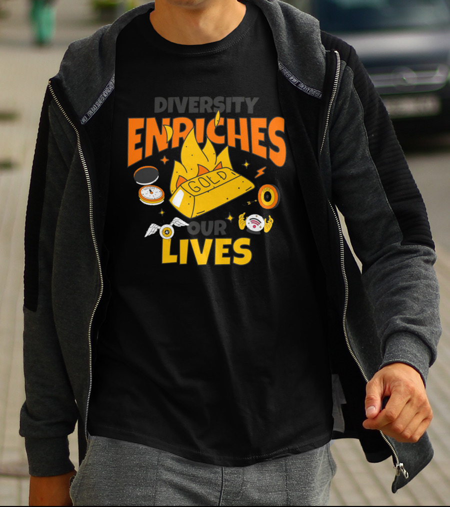 Diversity Enriches Our Lives Gold Flames Wings Compass T-Shirt