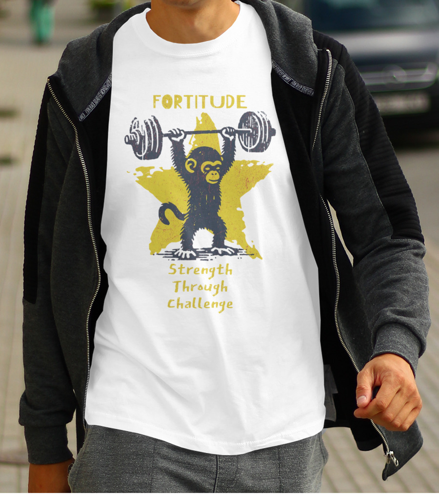Fortitude Strength Through Challenge Monkey Weightlifting Star T-Shirt