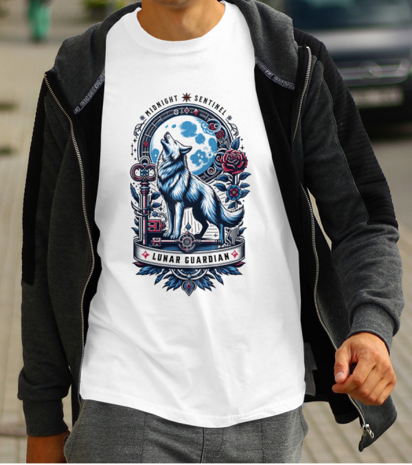 Midnight Sentinel Lunar Guardian Key And Roses Howling Wolf Moon T-Shirt