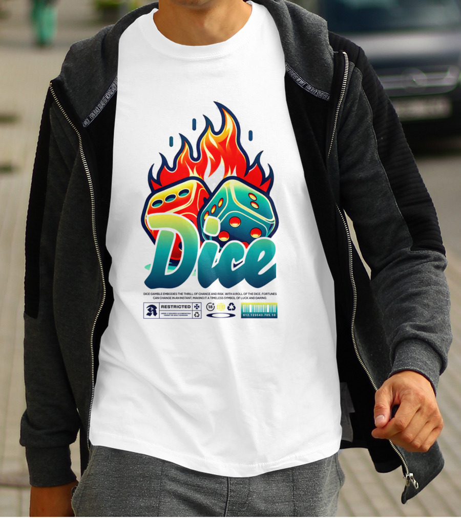 Dice Rolling Flames Exploding The Game Of Chance T-Shirt