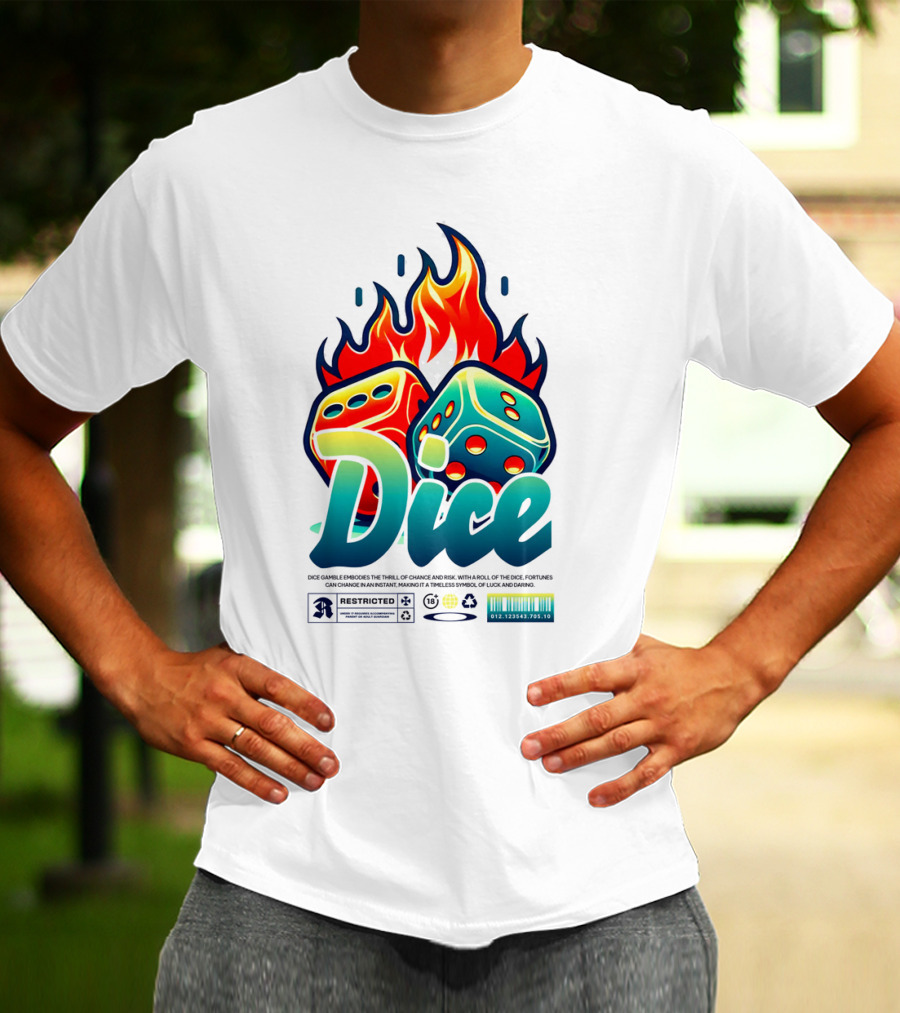 Dice Rolling Flames Exploding The Game Of Chance T-Shirt