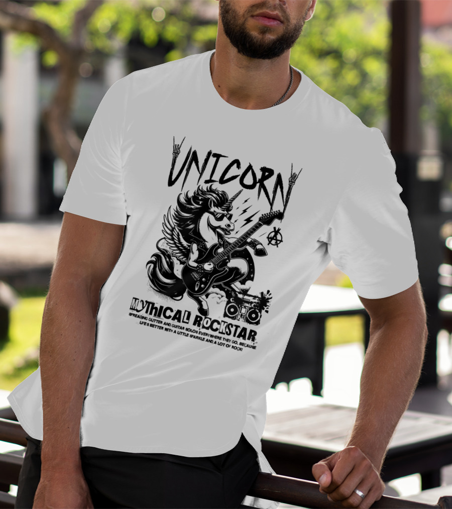 Unicorn Mythical Rockstar Spreading Glitter And Guitar Solos Sparkle Music Rock T-Shirt