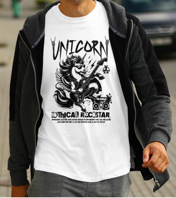Unicorn Mythical Rockstar Spreading Glitter And Guitar Solos Sparkle Music Rock T-Shirt