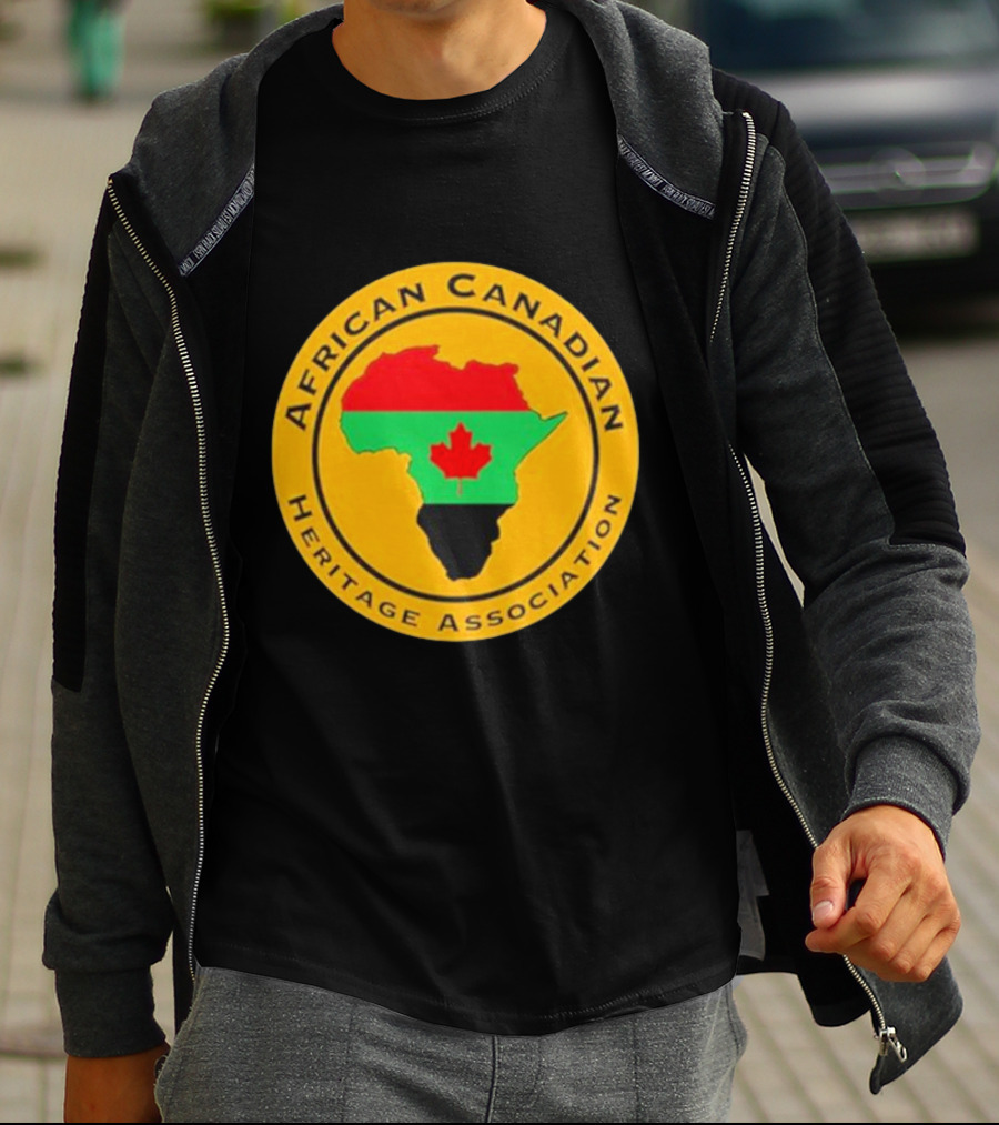 Papa Burgundy African Canadian Heritage Association African Map With Canadian Flag T-Shirt