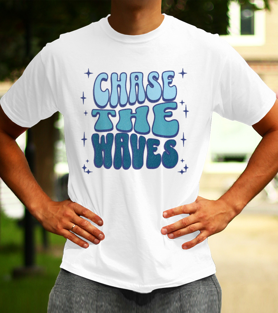 Chase The Waves Retro Font Star Accents T-Shirt