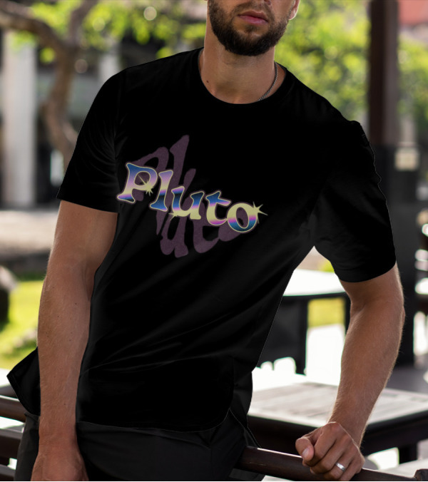 Pluto Retro Cosmic Gradient Text T-Shirt