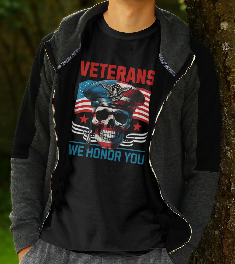 VETERANS WE HONOR YOU Skull With Eagle And Flag T-Shirt