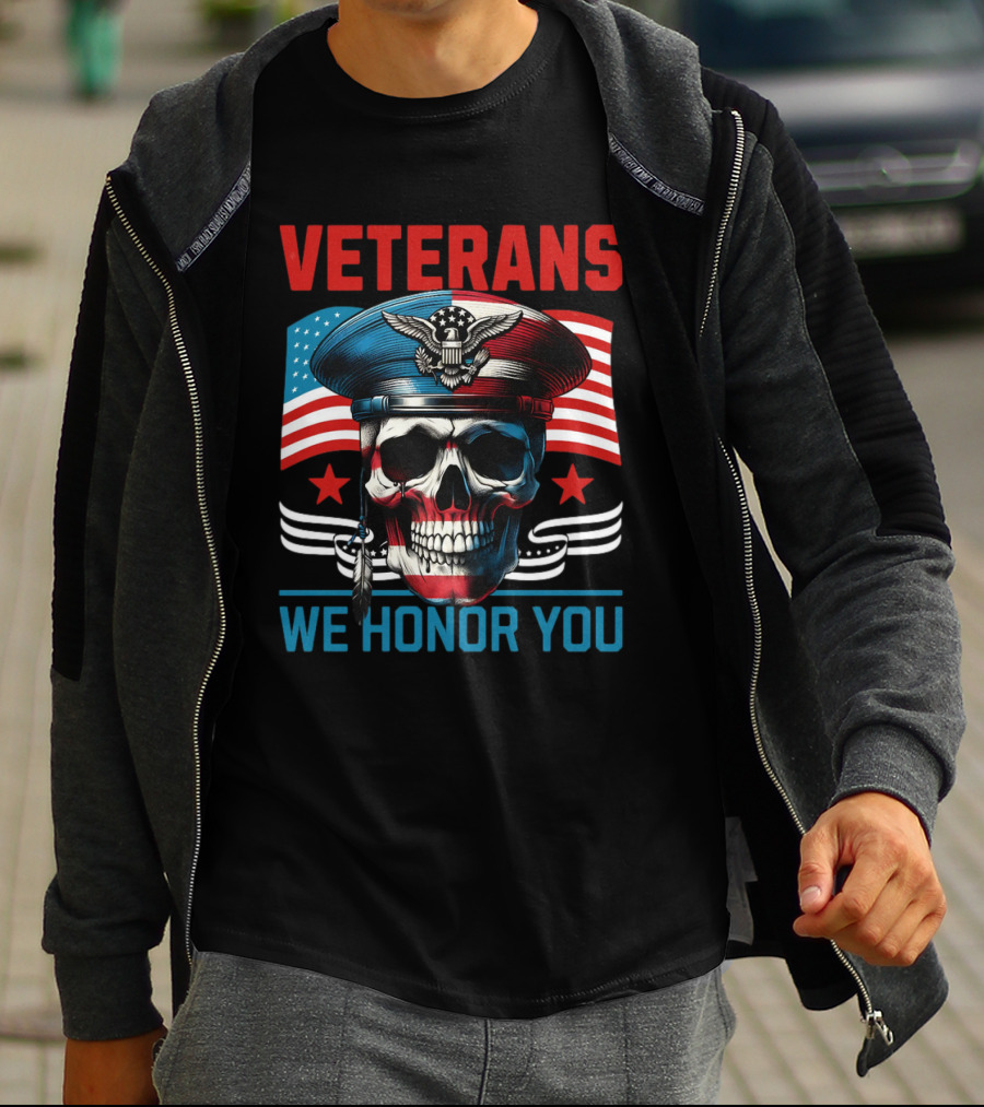 VETERANS WE HONOR YOU Skull With Eagle And Flag T-Shirt