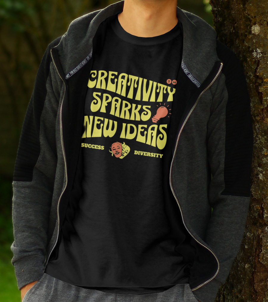 Creativity Sparks New Ideas Success Diversity Lightbulb Icon Comedy Tragedy Masks T-Shirt