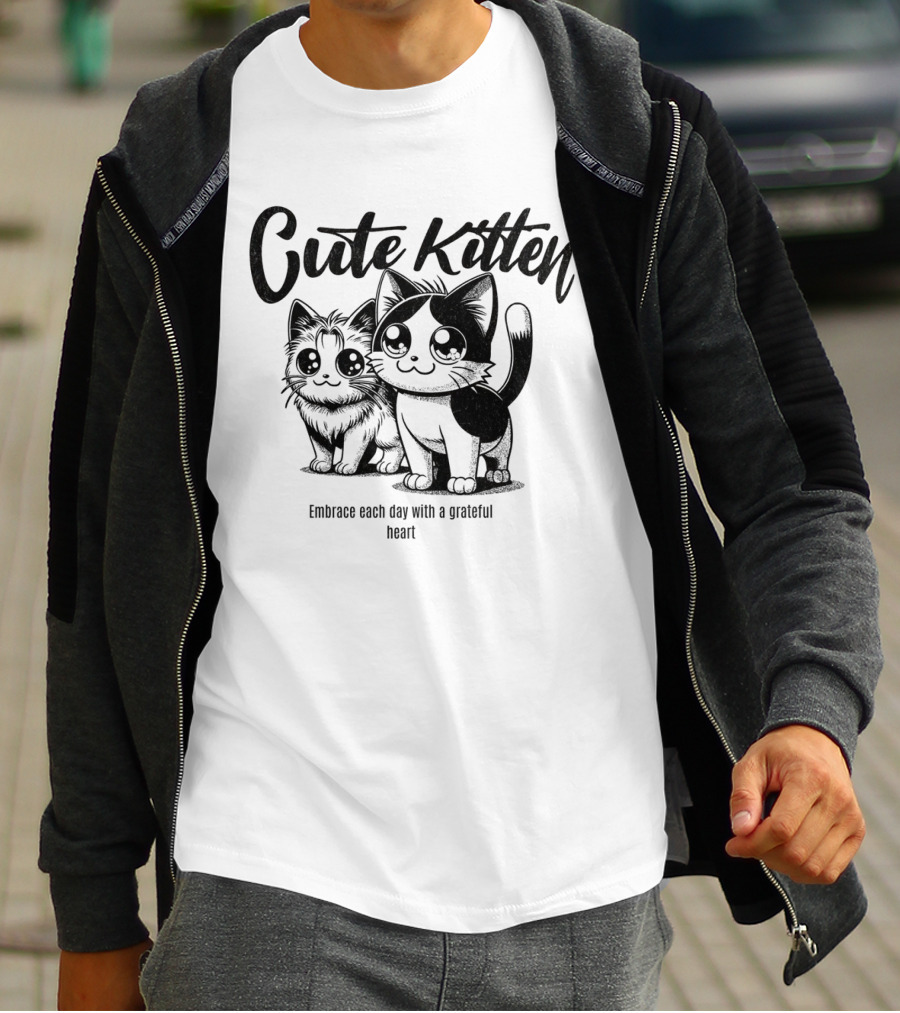 Cute Kitten Embrace Each Day With A Grateful Heart T-Shirt