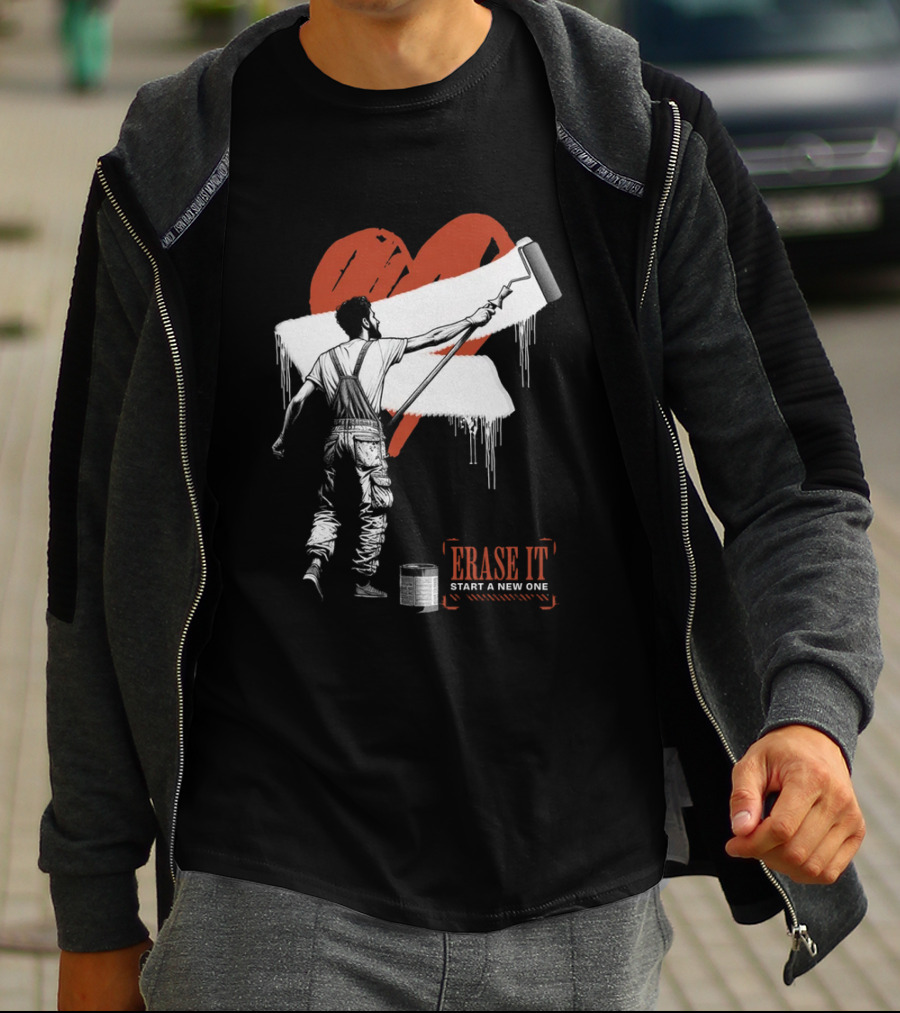 Erase It Start A New One Red Heart Paint Roller T-Shirt