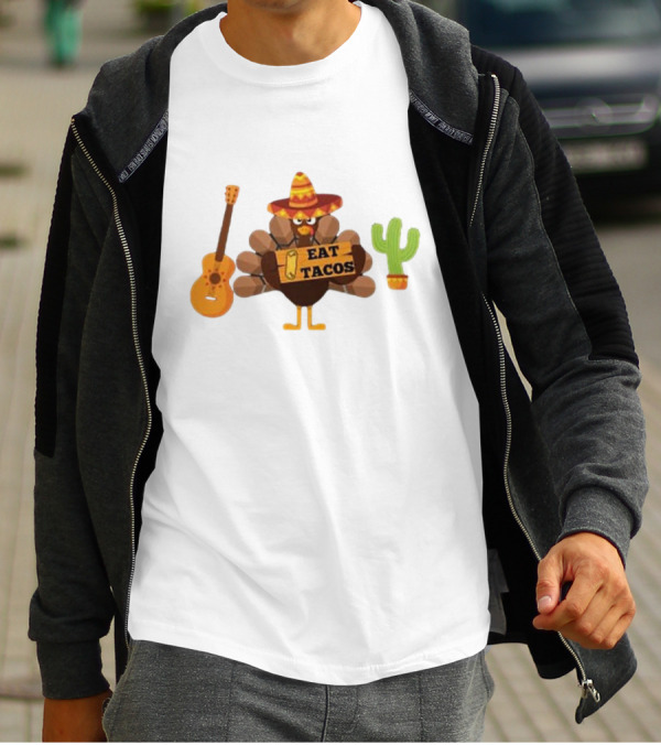 Thanksgiving Turkey Sombrero Eat Tacos Guitar Cactus T-Shirt
