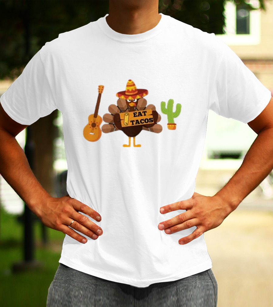 Thanksgiving Turkey Sombrero Eat Tacos Guitar Cactus T-Shirt