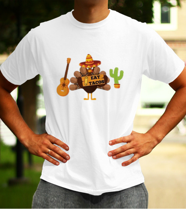 Thanksgiving Turkey Sombrero Eat Tacos Guitar Cactus T-Shirt