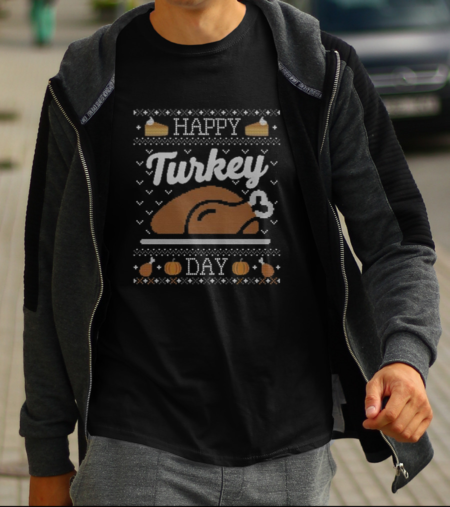 Happy Turkey Day Thanksgiving With Pumpkin And Pie T-Shirt