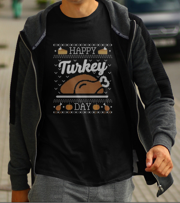 Happy Turkey Day Thanksgiving With Pumpkin And Pie T-Shirt