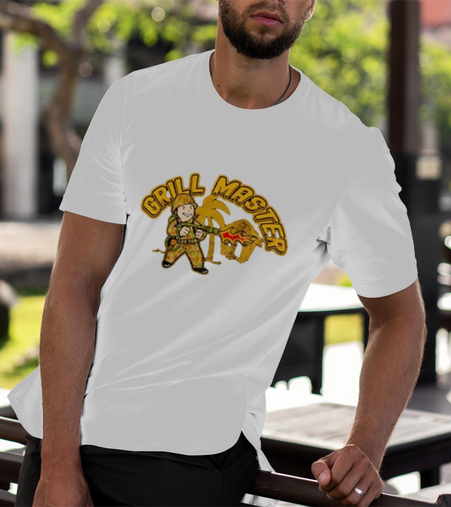 Grill Master Soldier With Palm Tree And Hut T-Shirt
