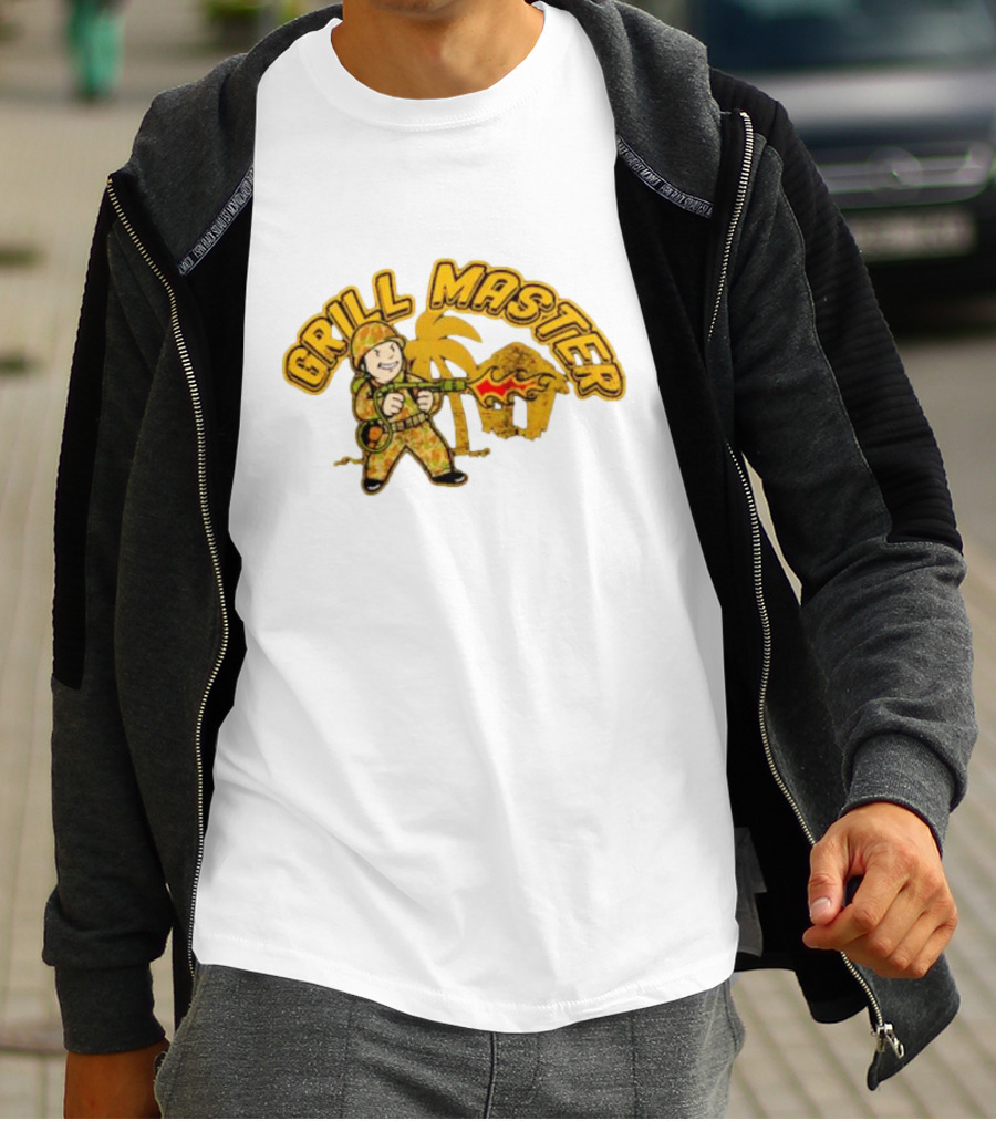 Grill Master Soldier With Palm Tree And Hut T-Shirt