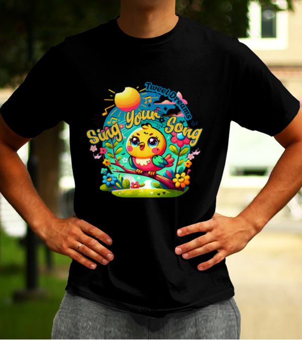 Tweet Dreams Sing Your Song Brightly-Colored Cartoon Bird And Musical Notes T-Shirt