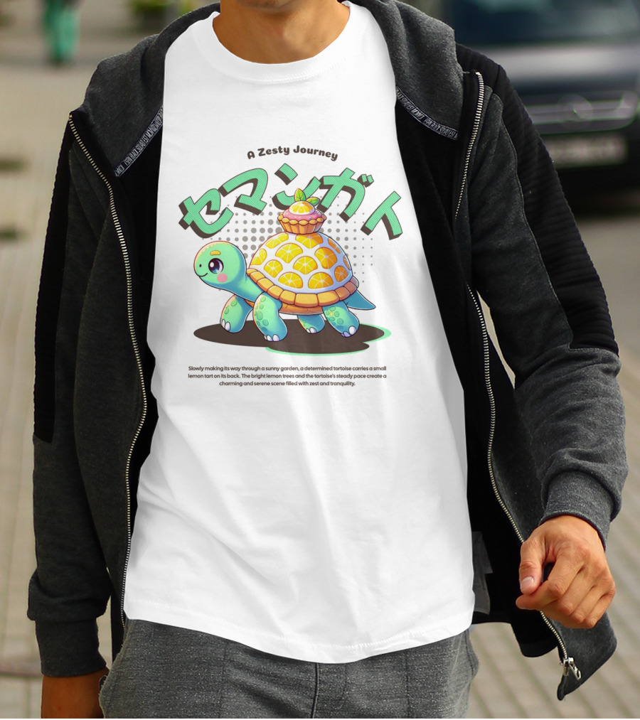 A Zesty Journey Tortoise With Lemon Back And Japanese Text T-Shirt