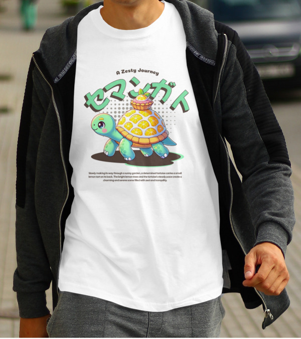 A Zesty Journey Tortoise With Lemon Back And Japanese Text T-Shirt