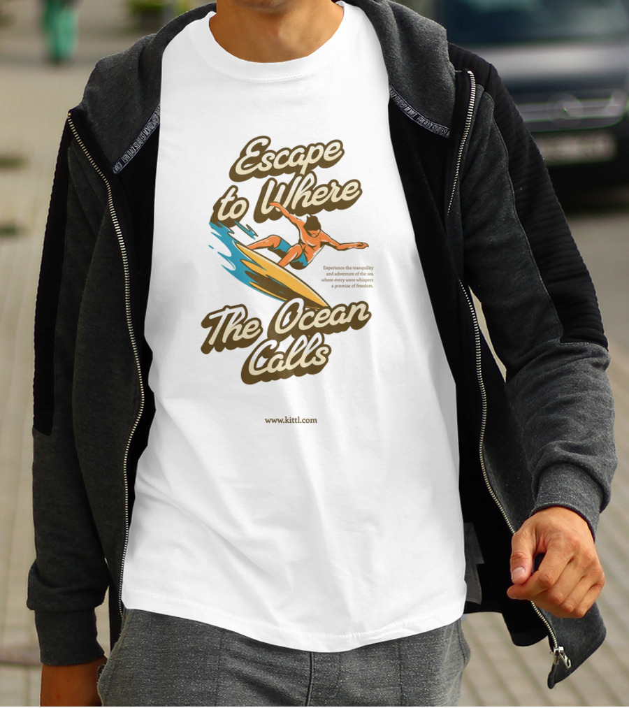 Escape To Where The Ocean Calls Surfer Retro Beach T-Shirt