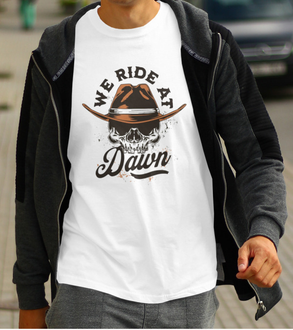 We Ride At Dawn Vintage Skull Western T-Shirt