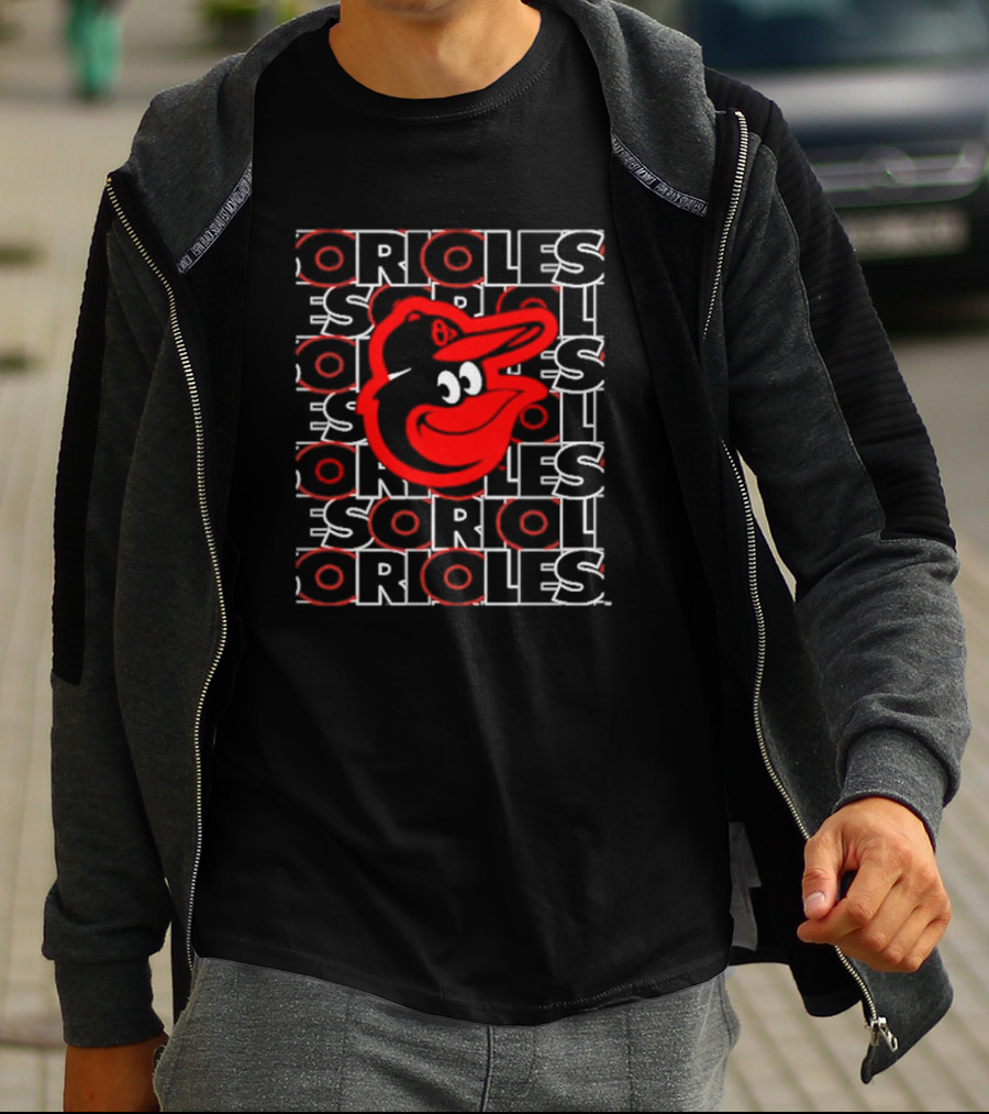 Orioles Iconic Bird Head With Repeated Orioles Text T-Shirt