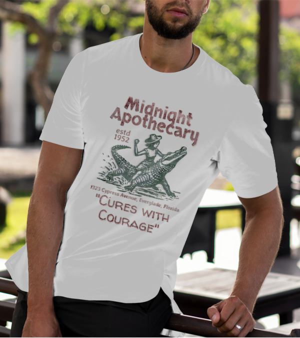 Midnight Apothecary Estd 1952 Cures With Courage 1323 Cypress Avenue Everglade Florida T-Shirt