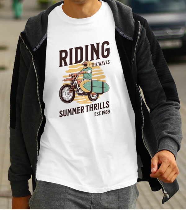 RIDING THE WAVES SUMMER THRILLS EST. 1989 T-Shirt