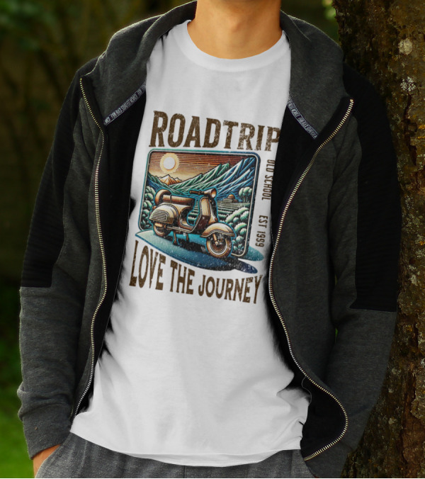 Roadtrip Love The Journey Vintage Scooter Exploring Scenic Mountains T-Shirt