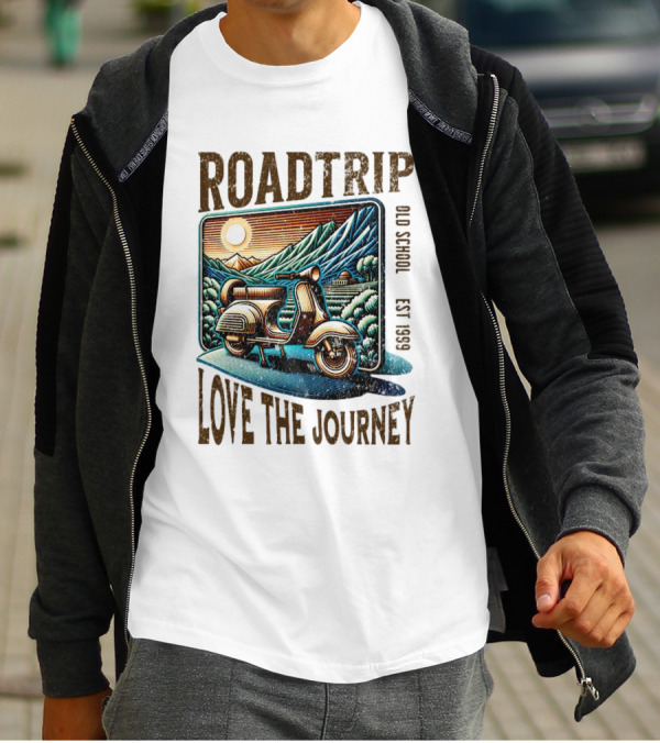 Roadtrip Love The Journey Vintage Scooter Exploring Scenic Mountains T-Shirt