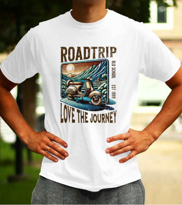 Roadtrip Love The Journey Vintage Scooter Exploring Scenic Mountains T-Shirt