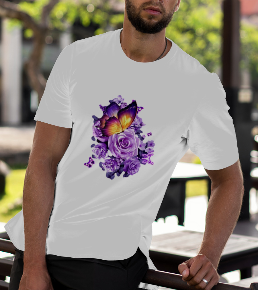 Butterfly Purple Rose Blossoms Floral Arrangement T-Shirt