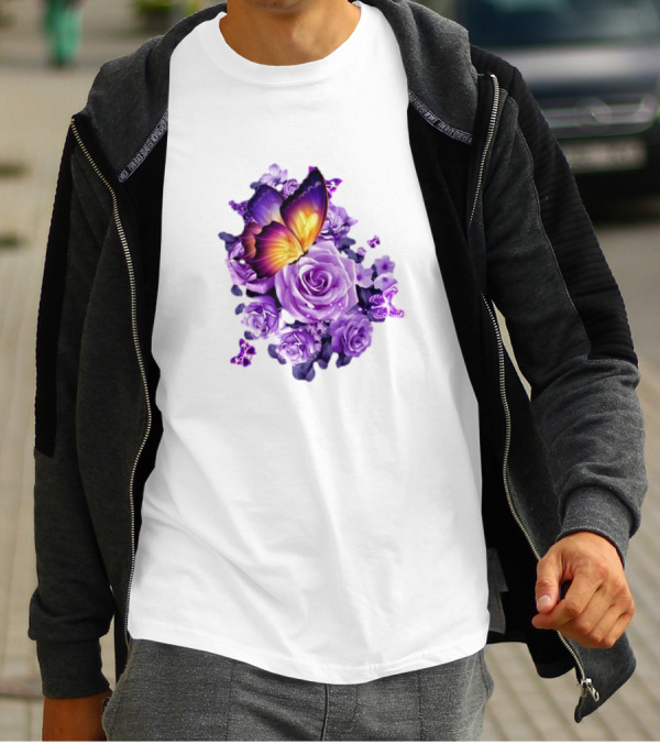 Butterfly Purple Rose Blossoms Floral Arrangement T-Shirt