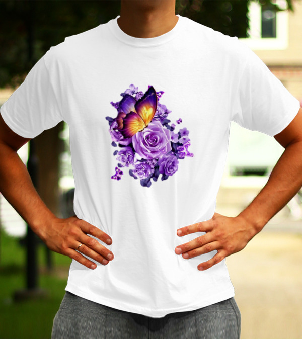 Butterfly Purple Rose Blossoms Floral Arrangement T-Shirt